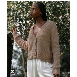 Jenni Kayne Womens‎ Mohair Boyfriend Cardigan Sweater Stone Sz XS
